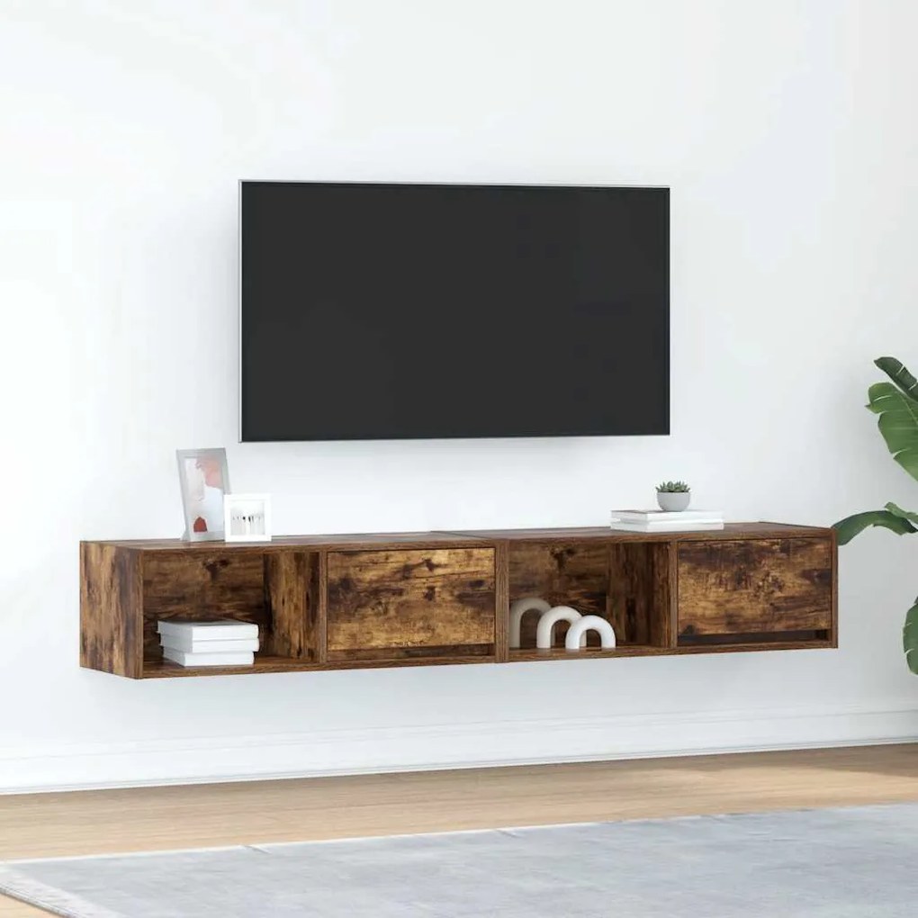 Mobili Tv 2 Pz Rovere Fumo 80x31x25,5 Cm Legno Multistrato /
