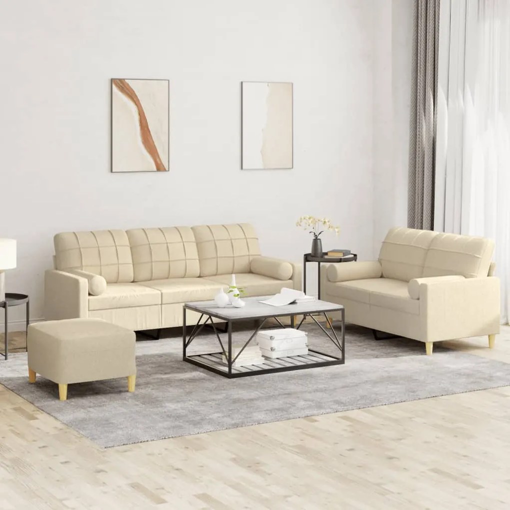 Set Divani 3 Pz Con Cuscini Crema İn Tessuto /