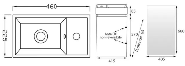 Mobile bagno sospeso 40 cm salvaspazio con lavabo e specchio bianco laccato