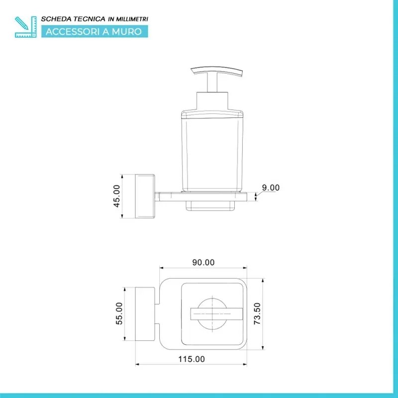 Dispenser sapone liquido a muro in acciaio cromo linea Velvet