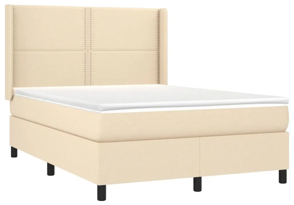 Letto a Molle con Materasso e LED Crema 140x190 cm in Tessuto