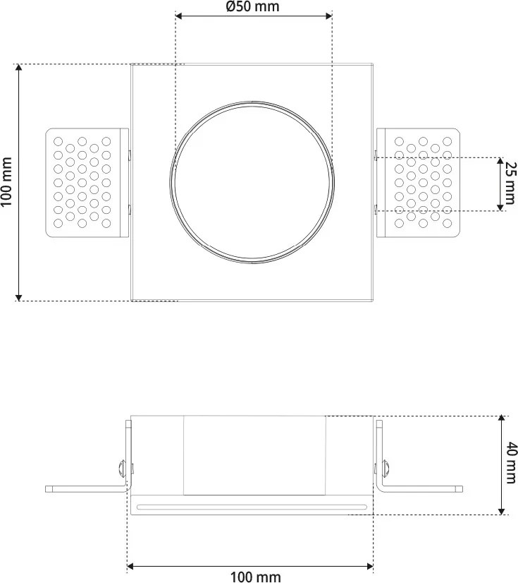 Portafaretto Quadrato 100x100 mm GU10 in Gesso Pitturabile Curvo