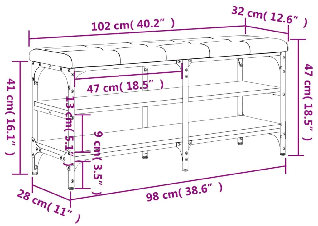 Panca Porta Scarpe Grigio Sonoma 102x32x47 cm Legno Multistrato