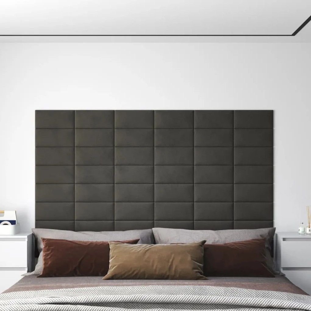Pannelli Murali 12 Pz Grigio Scuro 30x15 Cm Velluto 0,54 M² /