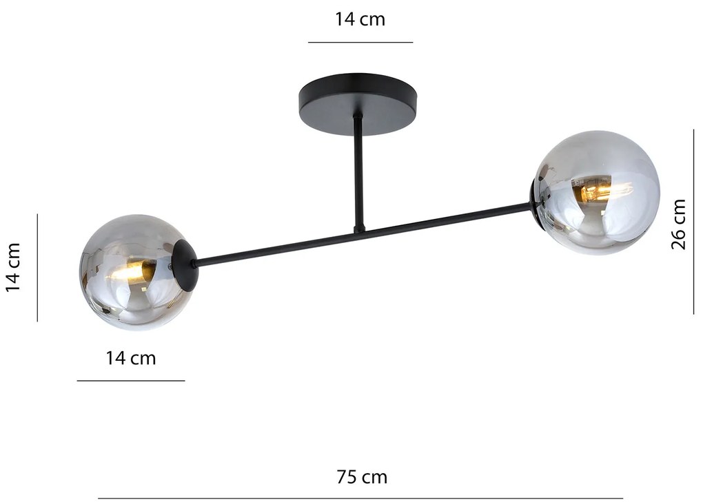 Plafoniera Moderna Morrigan 2 Luci In Acciao Nero E Sfere In Vetro Fumè
