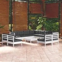 Set Divani da Giardino 12 pz con Cuscini Bianchi Legno di Pino cod mxl 44436