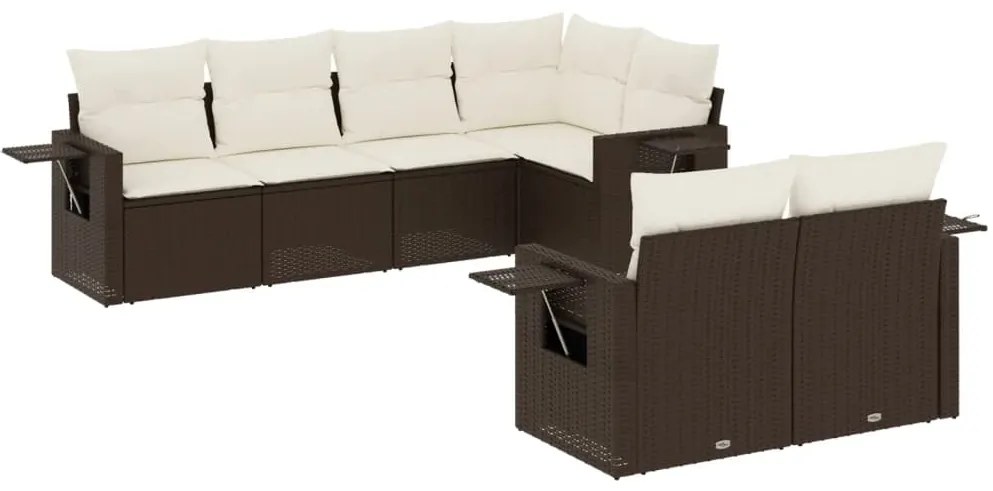 Set Divani da Giardino 7 pz con Cuscini Marrone in Polyrattan