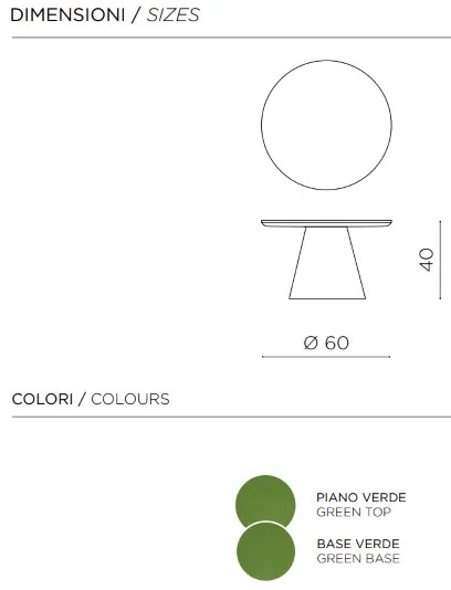 Tavolino rotondo con piano in legno e base in metallo Verde - TRIADE Medium