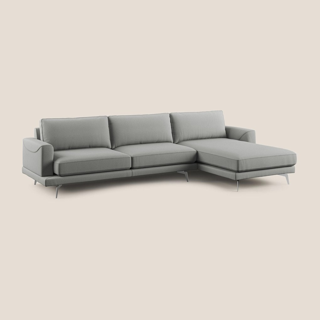 Dorian divano moderno angolare con penisola in tessuto morbido antimacchia T05 grigio