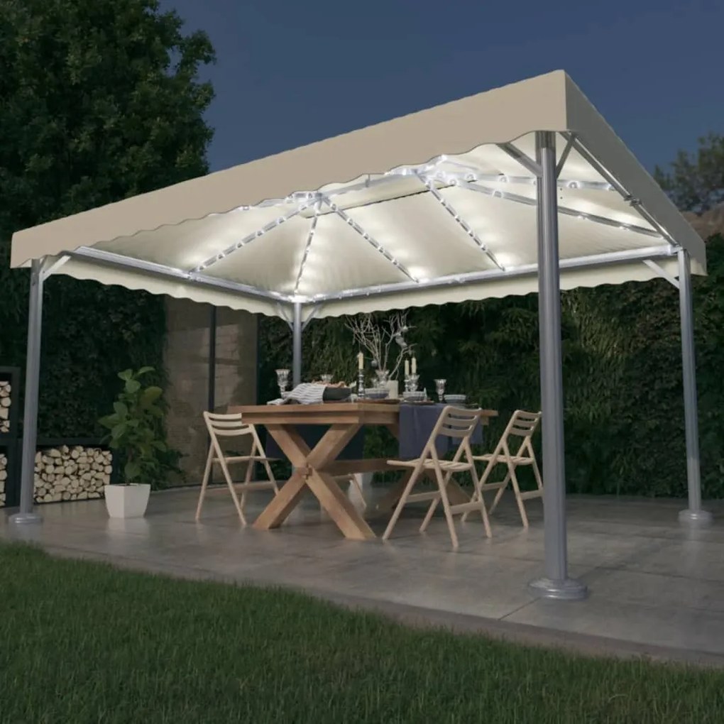 Gazebo Con Stringa Di Luci Led 400x300 Cm Crema İn Alluminio /
