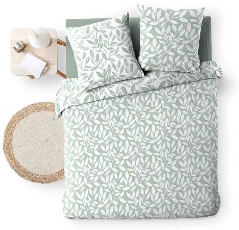 Set copripiumino e federa bianco/verde in microfibra per letto matrimoniale ed esteso 240x220 cm Sequoia – douceur d'intérieur