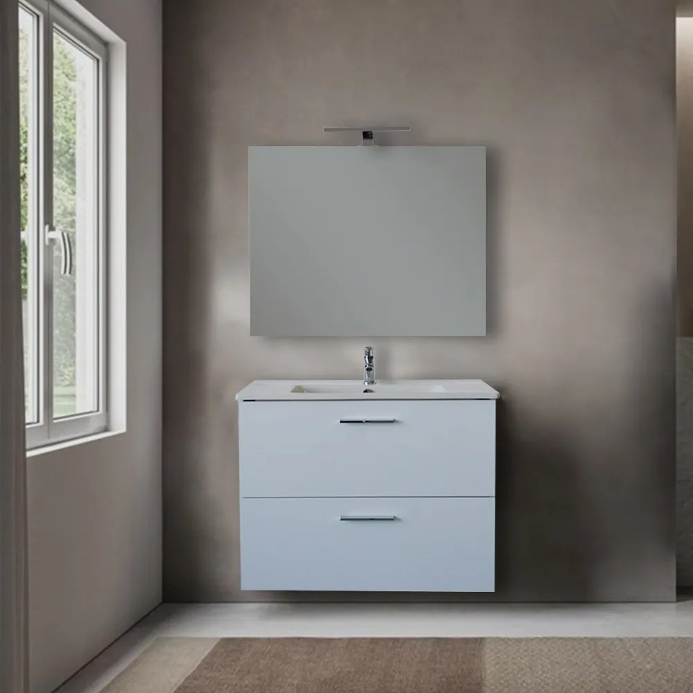 Mobile bagno 80 cm Vitra Mia bianco con specchio e lampada Led
