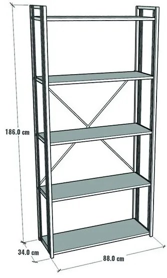 Libreria 5 Ripiani Stile Industrial 88x34x180 Derek Rovere