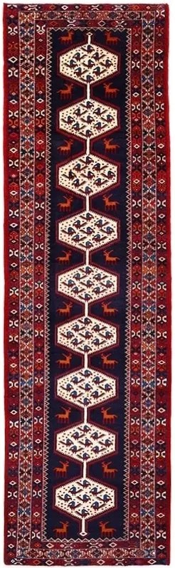 Hamedan Tappeto 430x100 Blu (Iran) Annodato A Mano