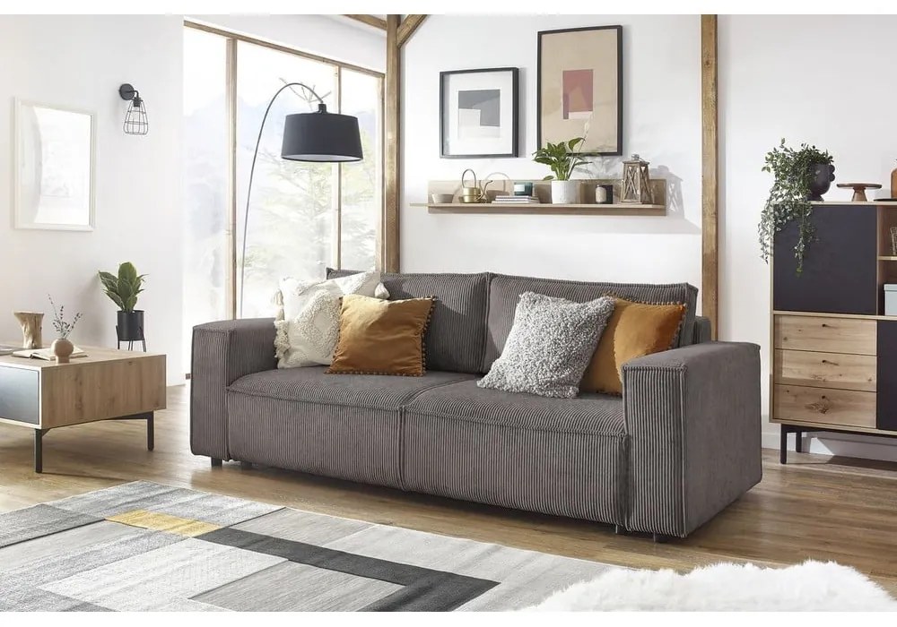 Divano grigio tortora allungabile con rivestimento in velluto a coste 245 cm Nihad – Bobochic Paris