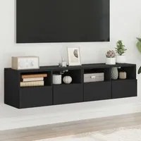 Mobili TV a Parete 2pz Neri 60x30x30 cm in Legno Multistrato 836857