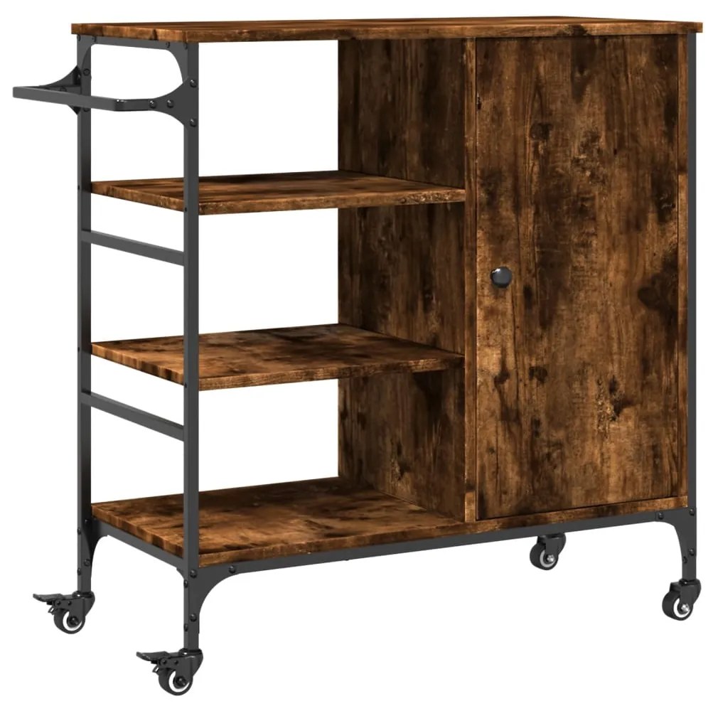 Carrello cucina rovere fumo 87,5x38,5x84,5 cm legno multistrato