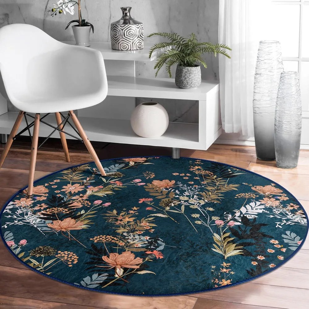 Tappeto rotondo lavabile blu scuro adatto per aspirapolvere robot ø 100 cm Comfort - Mila Home