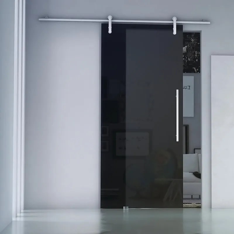 Porta scorrevole sinistra Cristal Satinato Fumé in alluminio nero, L 86 x H 215 cm, con binario Ermes