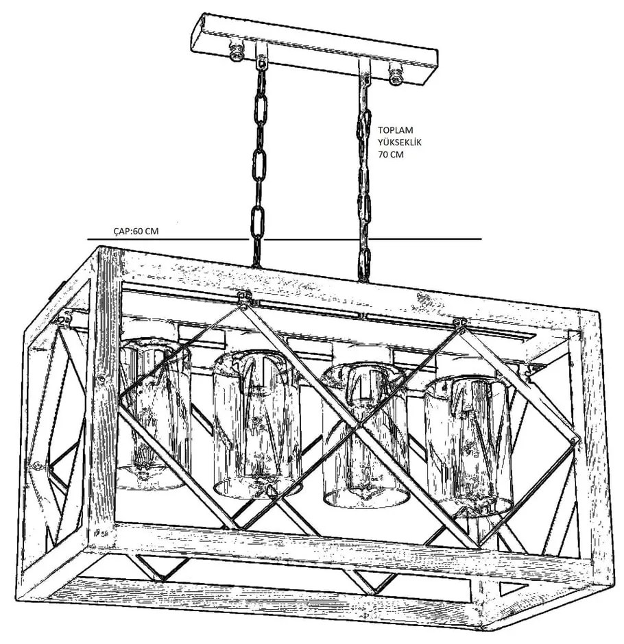 Lampada a sospensione in legno di carpino Zikzak Camlı 4lü - Opviq lights
