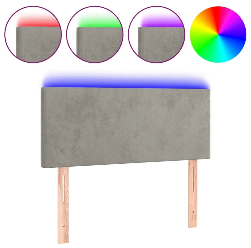 Testiera a led grigio chiaro 100x5x78/88 cm in velluto
