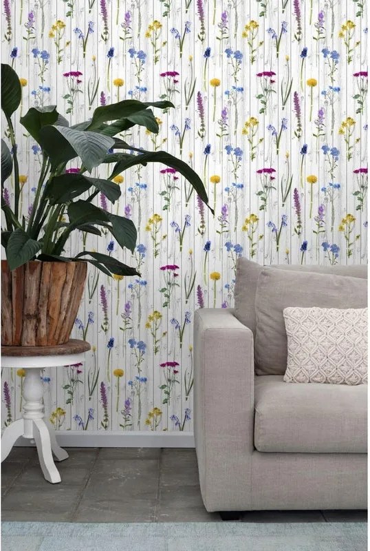 Fotomurale ESTA Fiori, grigio caldo chiaro blue giallo e rosa 138X279 cm