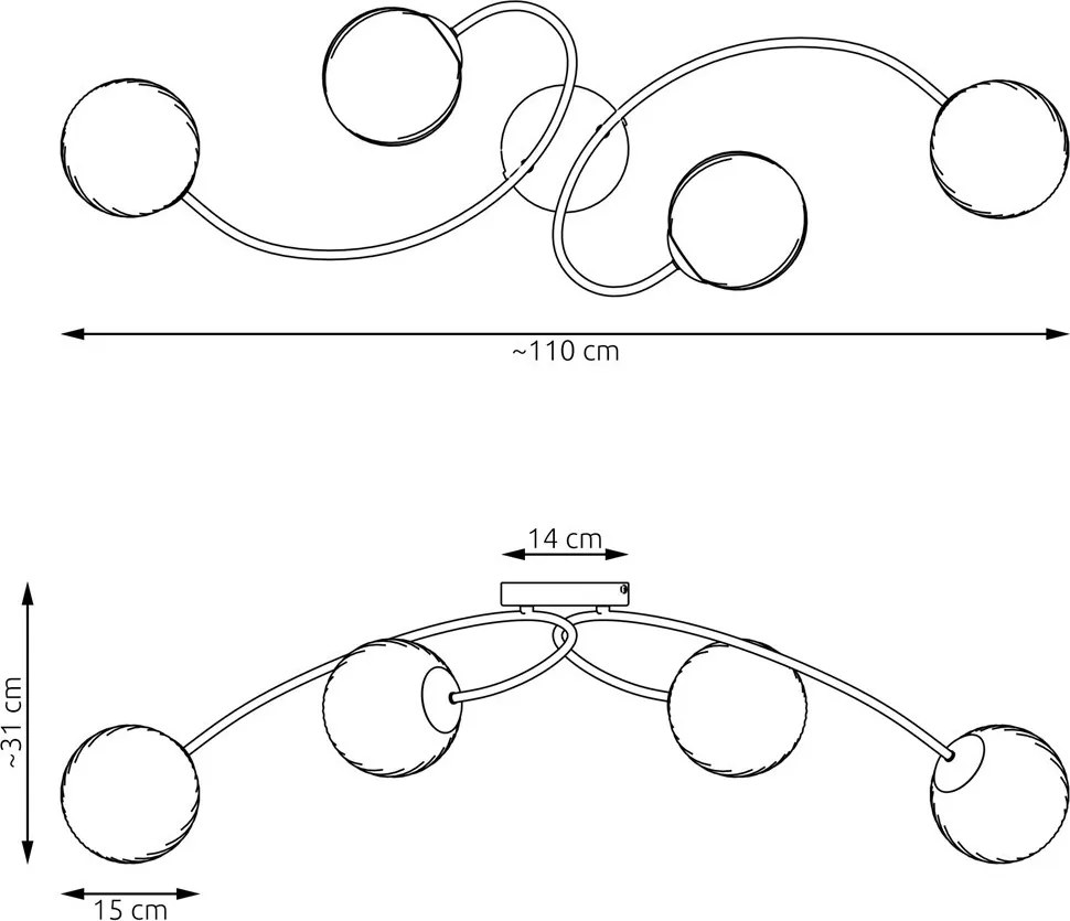 Lampada da soffitto in acciaio e vetro VIBRA 4 da interno 4xE14