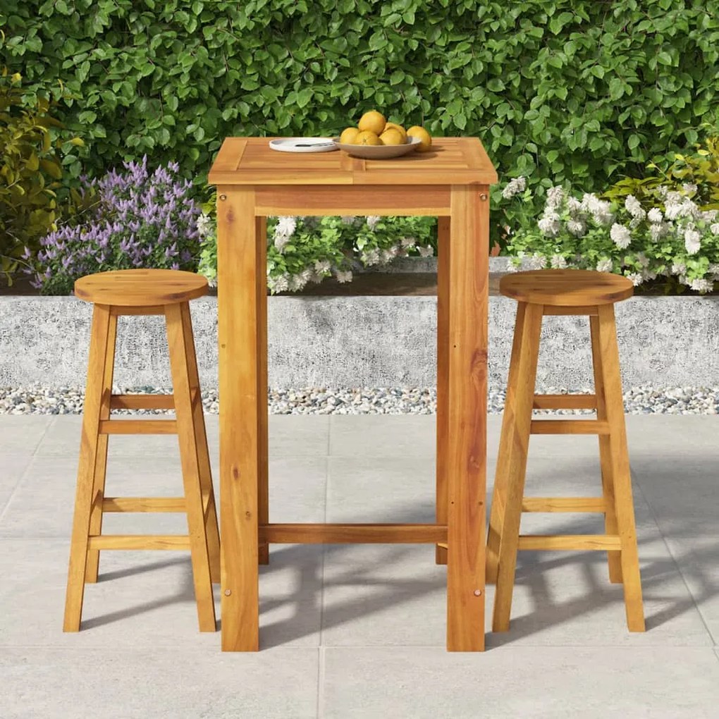 Set Da Bar Da Giardino 3 Pz İn Legno Massello Di Acacia /