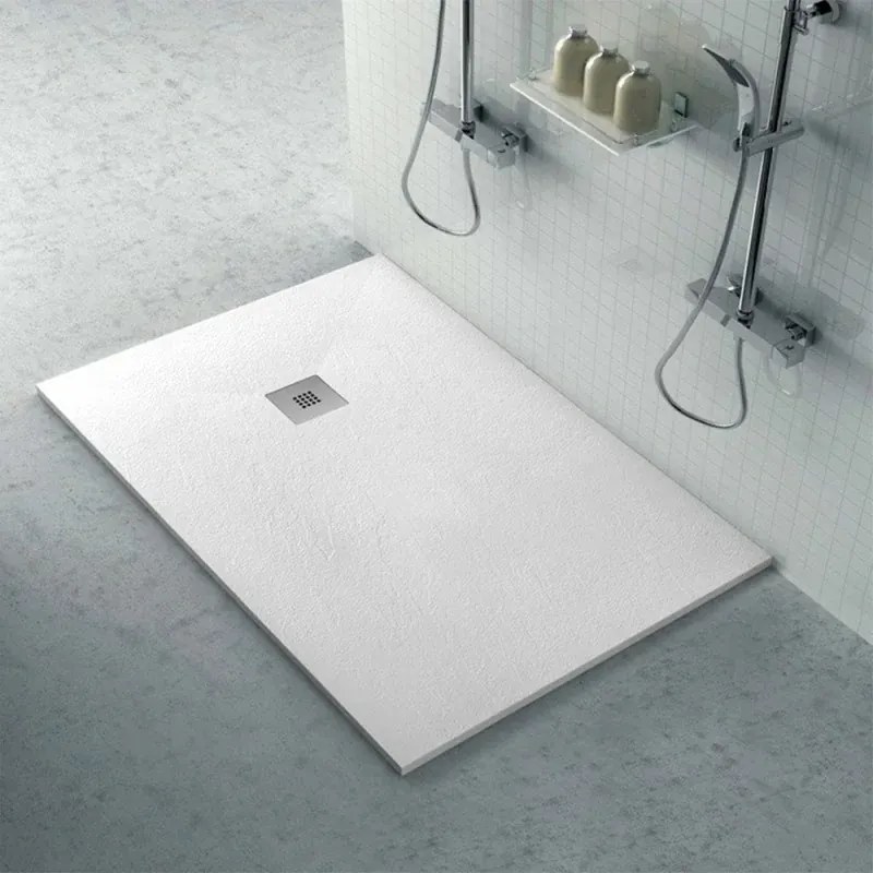 Piatto doccia filo pavimento Karen 80x130 in resina bianco pietra
