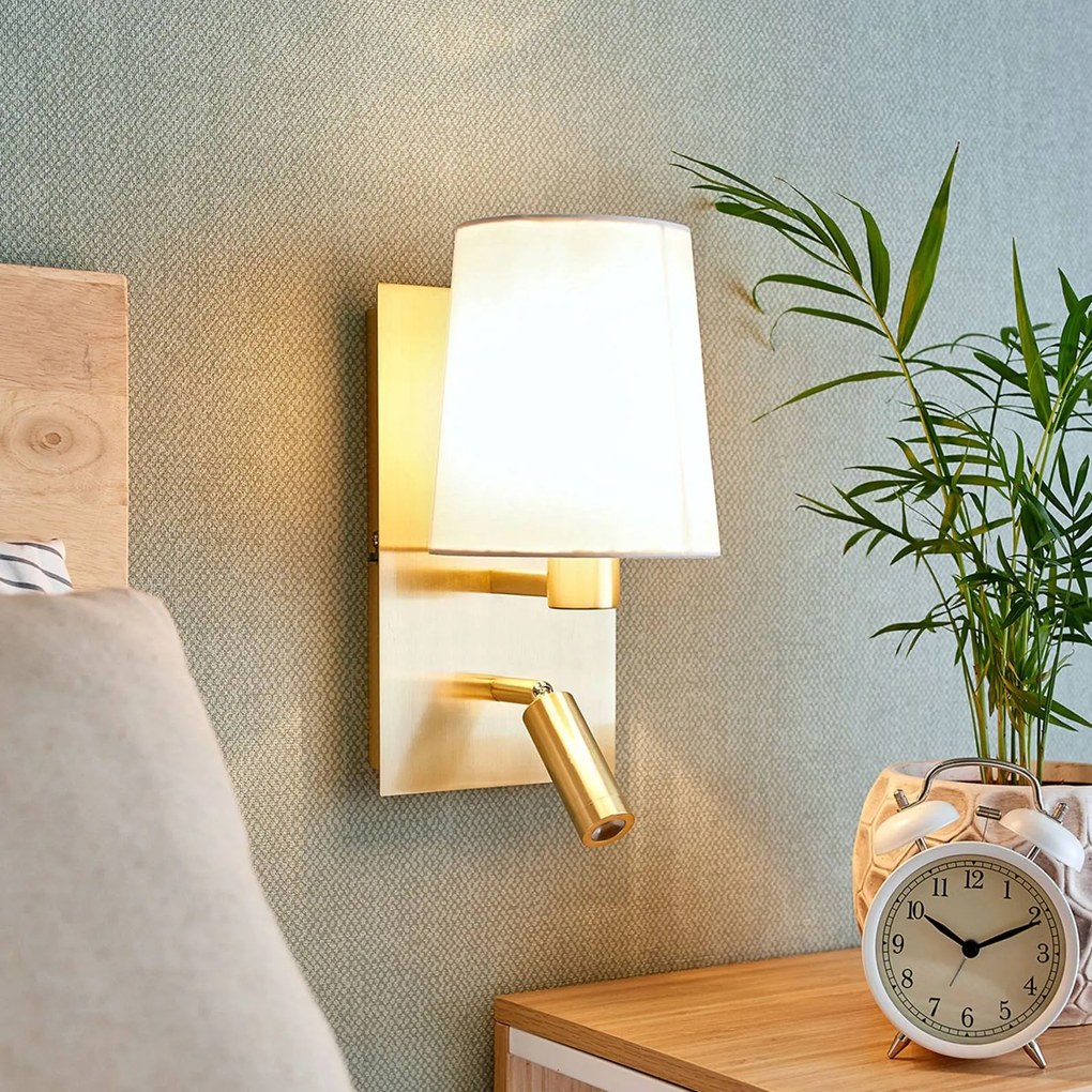 Applique Lindby Aiden, bianco, ottone, lampada a LED da lettura