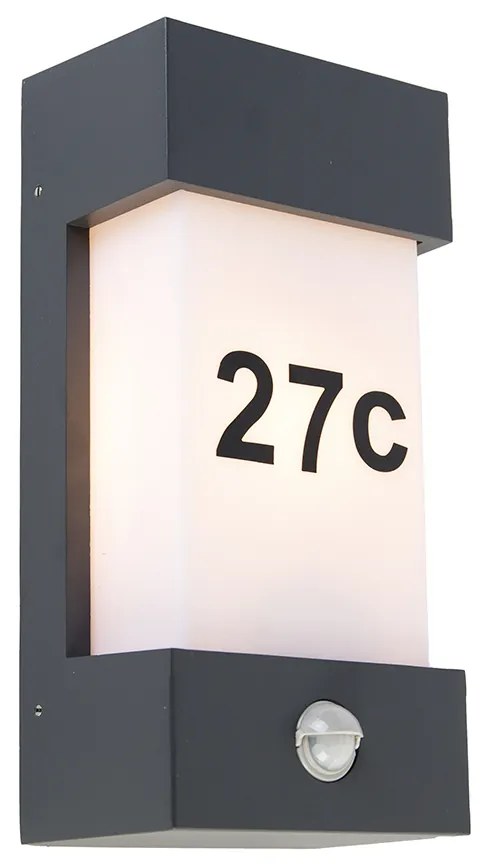 Lampada da parete per esterni grigio scuro IP44 con sensore di movimento - Tide