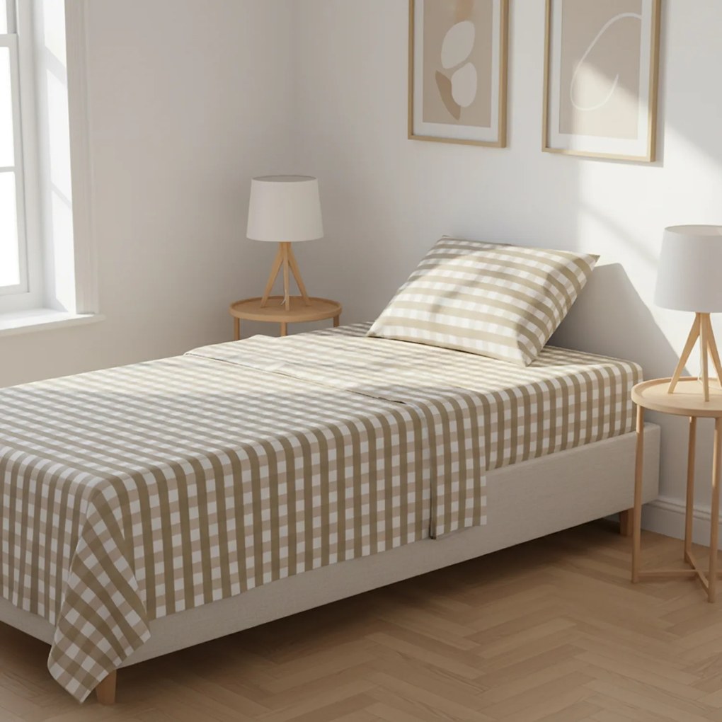 Completo letto singolo quadretti beige