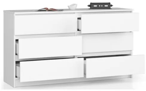 Cassettiera Credenza 140x40x77 Cm 6 Cassetti Artika Bianco Opaco