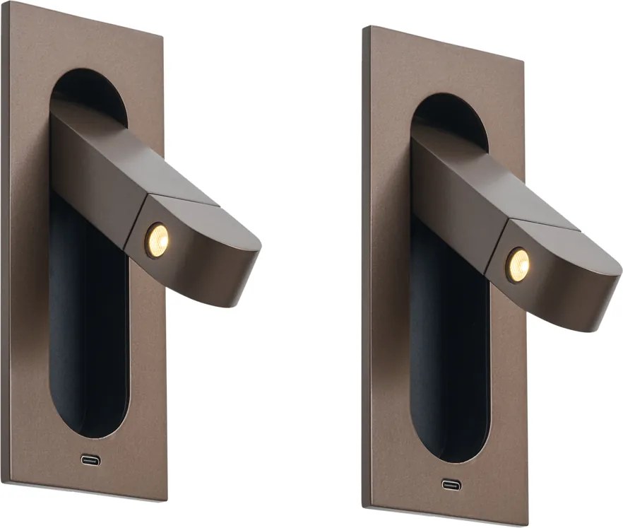 Set di 2 lampade da parete moderne bronzo scuro con LED e porta USB-C - Hilton