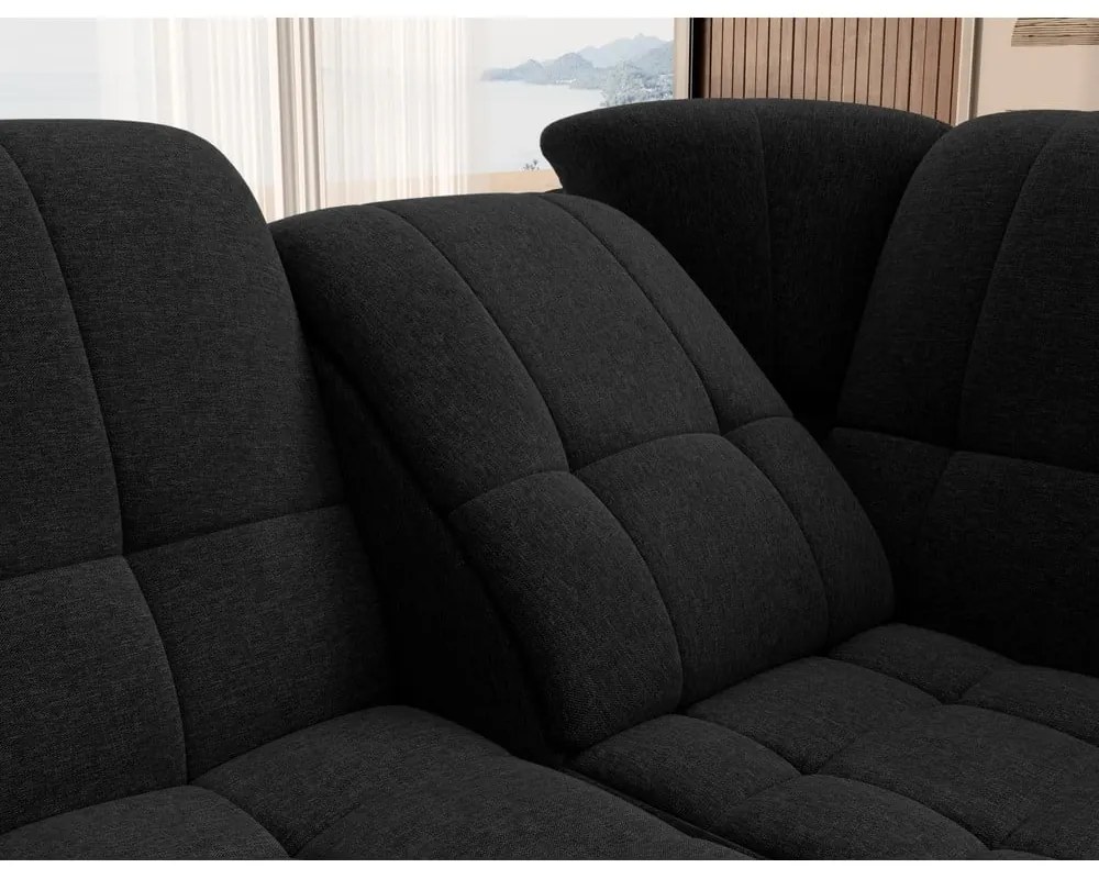 Divano angolare nero allungabile/con contenitore (con penisola a destra/a L) Sado – ELTAP