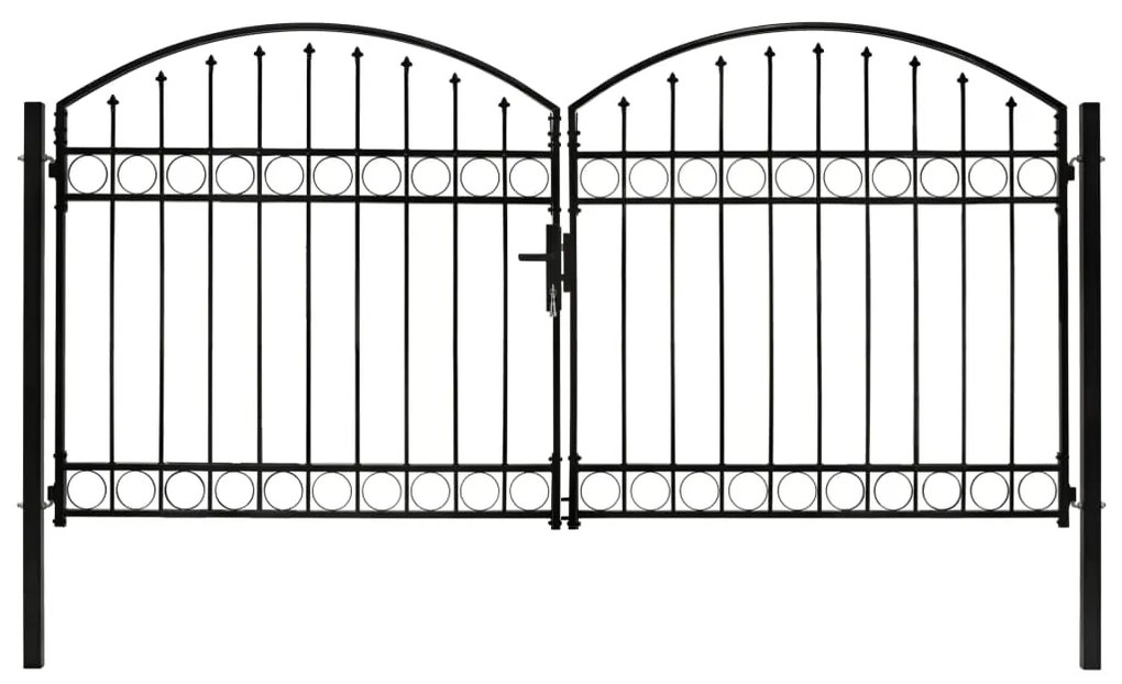 Cancello A Doppia Anta Ad Arco İn Acciaio 300x125 Cm Nero /