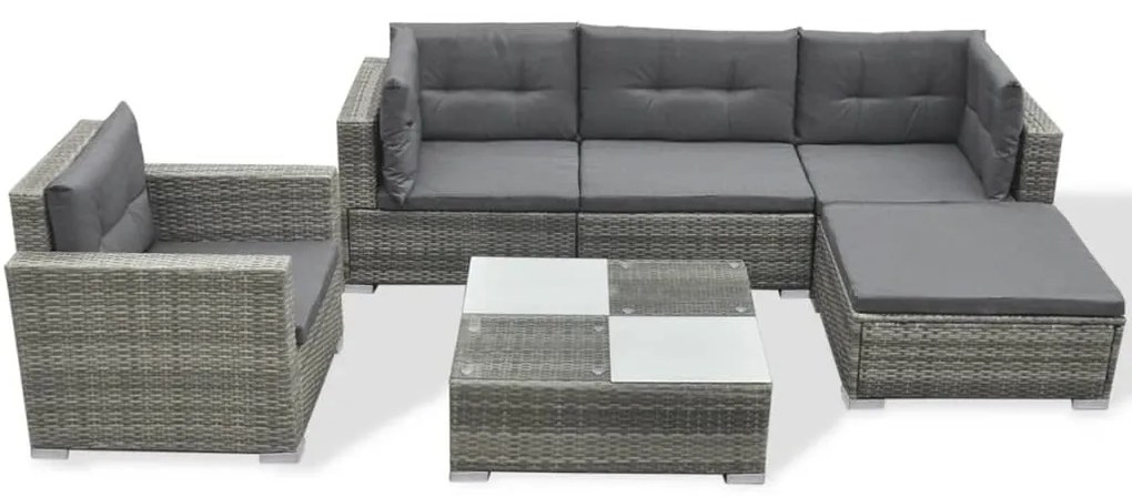 Set divani da giardino 6 pz con cuscini in polyrattan grigio