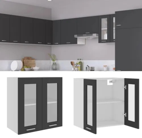 Armadio Sospeso con Vetro Grigio 60x31x60 cm in Truciolato