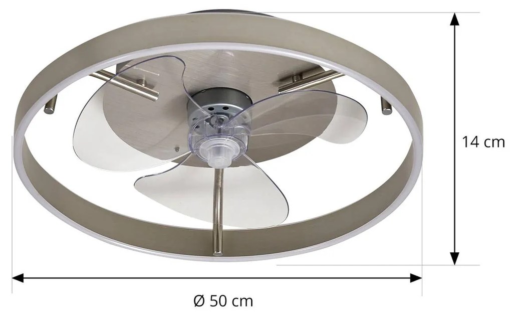 Lindby Ventilatore da soffitto LED Momitu, argento, silenzioso, Ø 50 cm