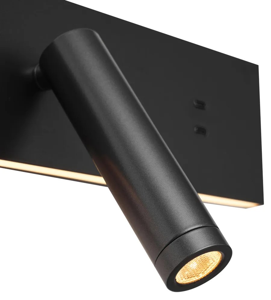 Lampada da parete nera regolabile con USB-C incl. LED - Modric