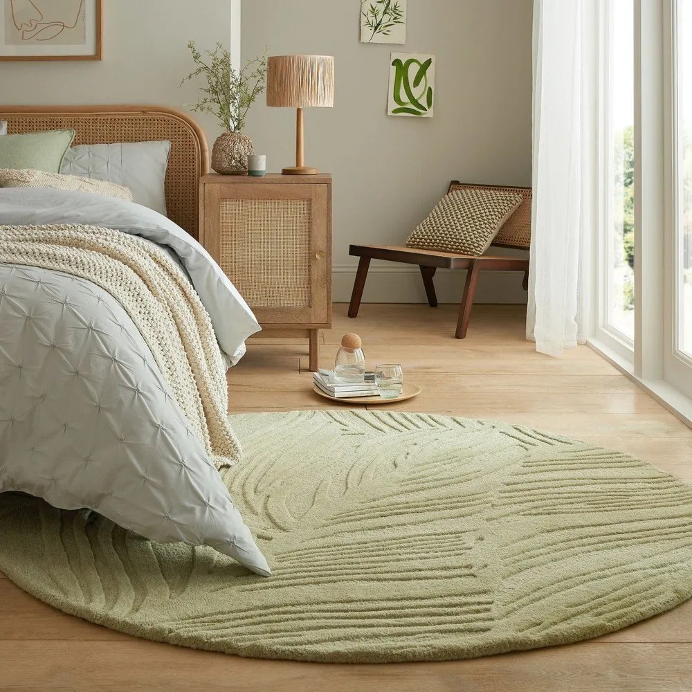 Tappeto rotondo in lana verde ø 160 cm Lino Leaf - Flair Rugs