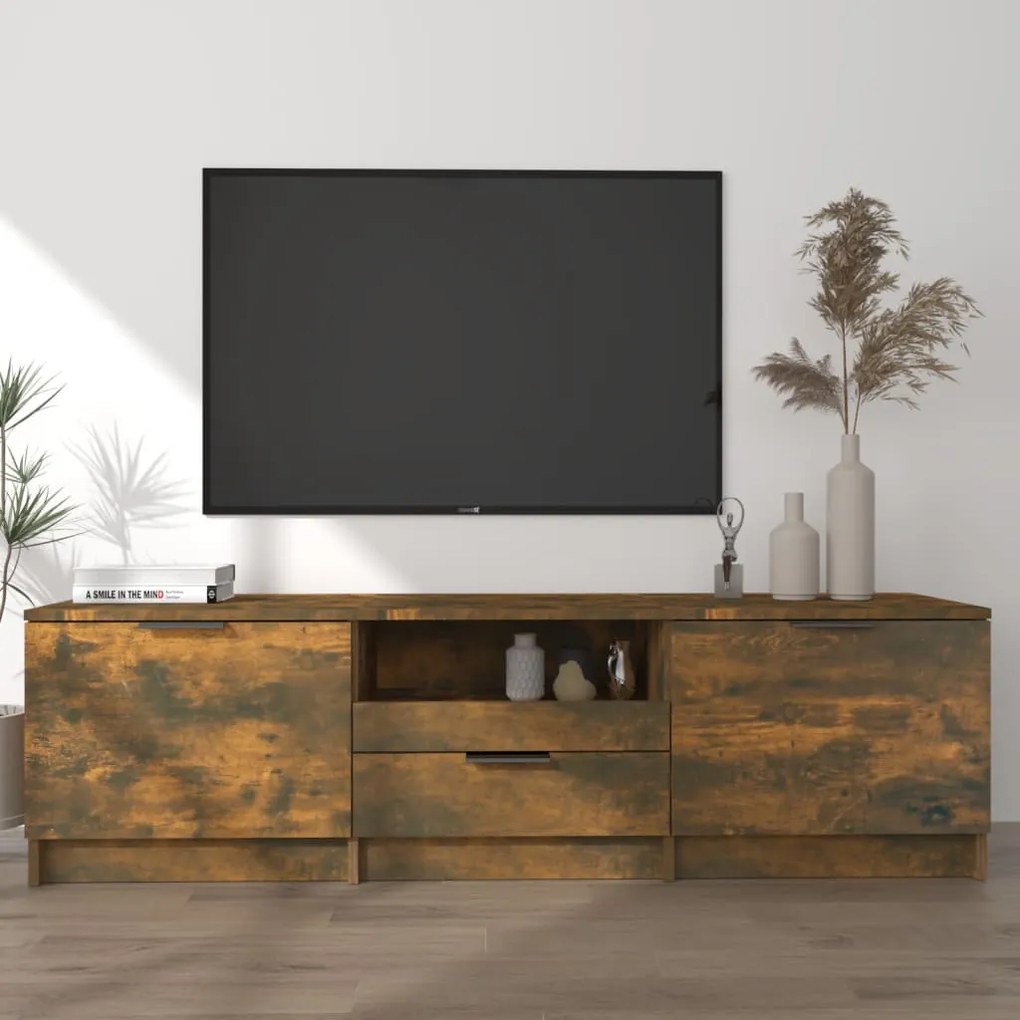 Mobile tv rovere fumo 140x35x40 cm in legno ingegnerizzato