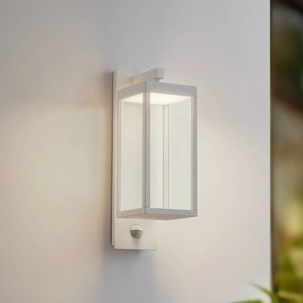 Lucande Applique da esterni LED Ferdinand, bianco, sensore, 38 cm Ferdinand, Bianco / Opale, Alluminio, Moderno