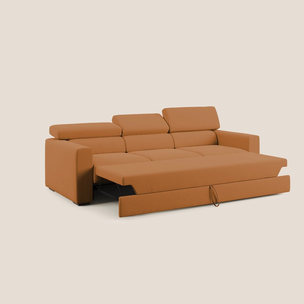 Dylan divano a 3 sedute con pouf estraibile poggiapiedi in tessuto fiammato simil cotone impermeabile T19 arancio