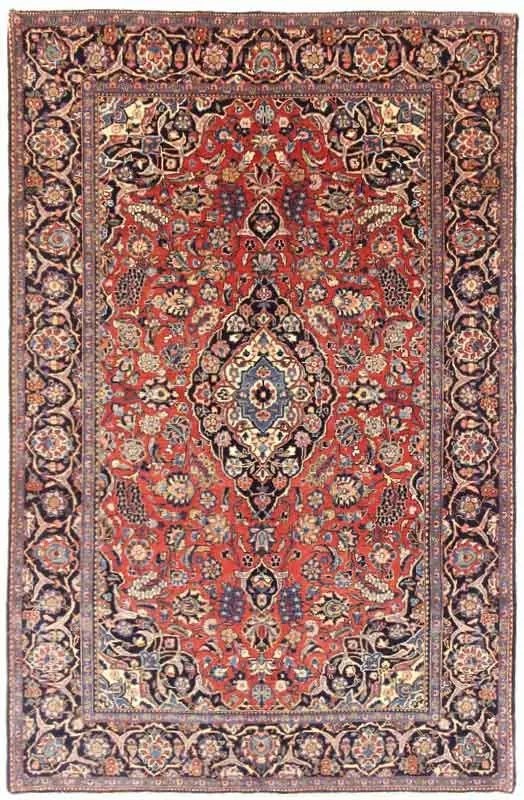 Kashan Tappeto 140x200 Rosso (Iran) Annodato A Mano
