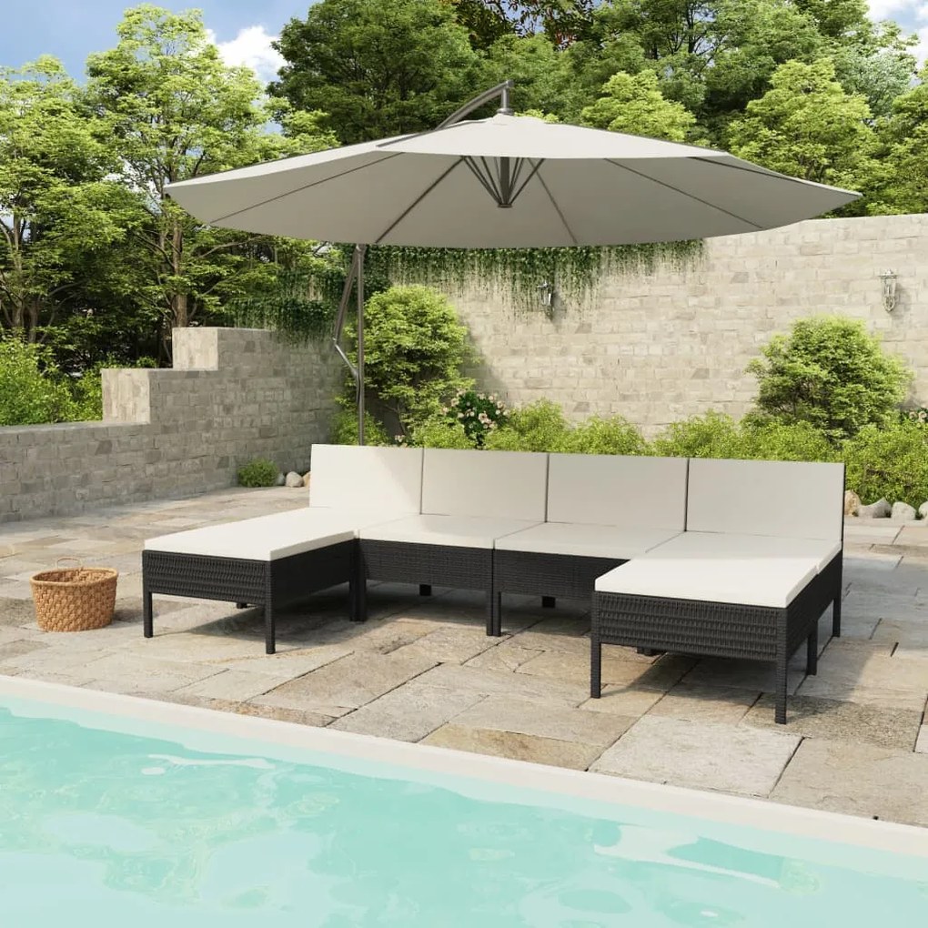 Set divani da giardino 6 pz con cuscini in polyrattan nero