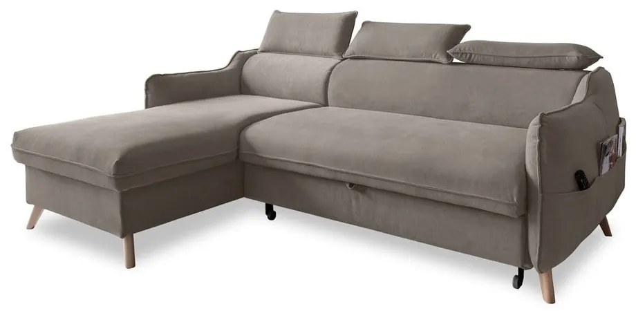 Divano letto angolare in velluto marrone chiaro (angolo sinistro) Sweet Harmony - Miuform