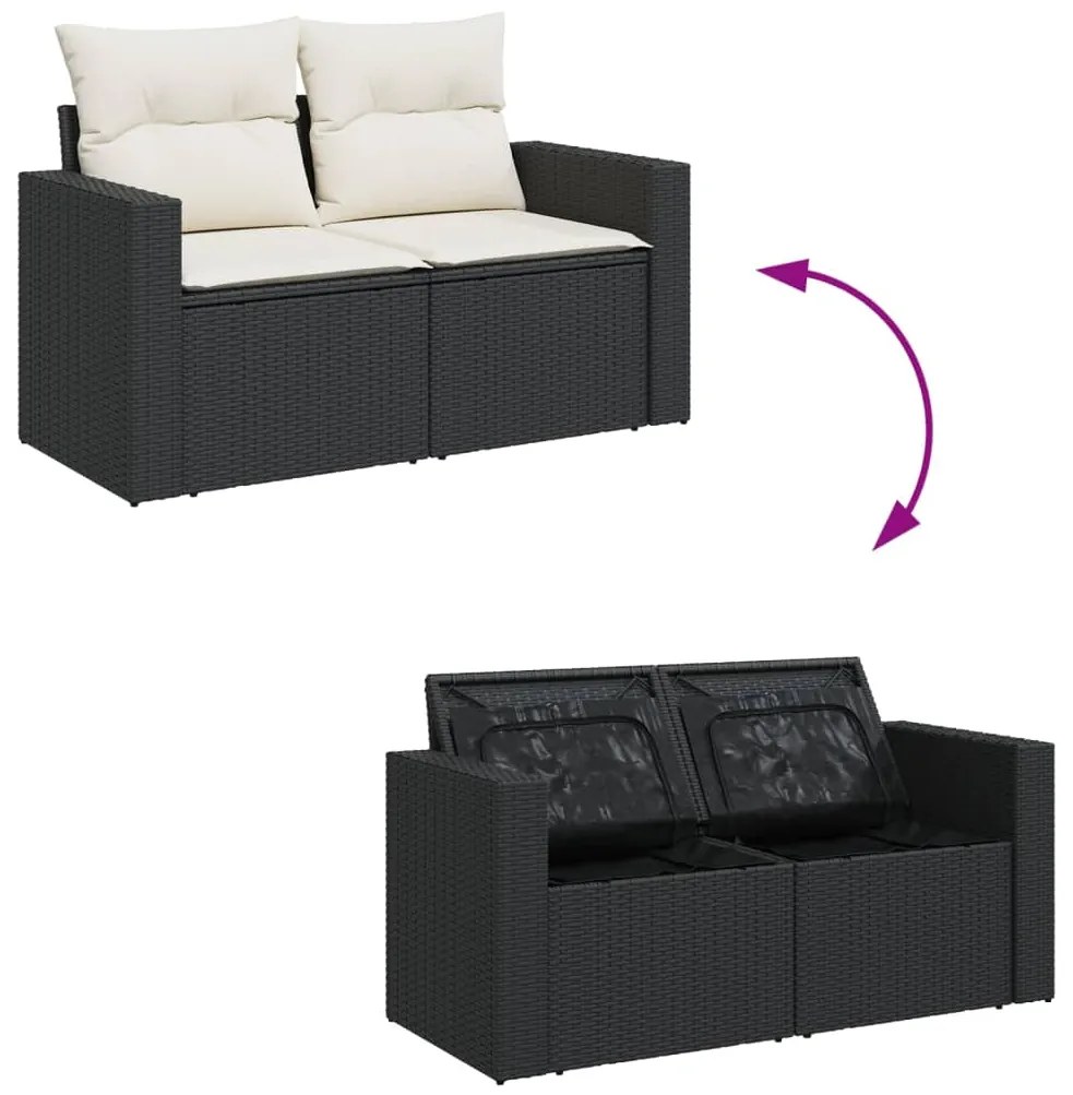 Set Divani da Giardino 13pz con Cuscini Nero in Polyrattan