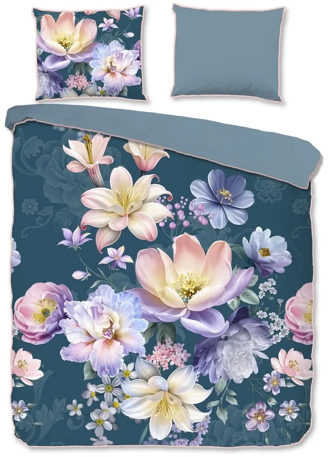 Set copripiumino e federa blu in raso di cotone per letto matrimoniale/per letto esteso 200x220 cm Mirery – Descanso