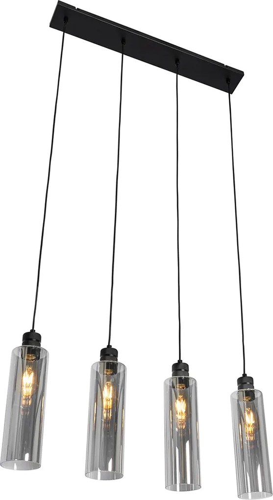 Lampada a sospensione moderna nera con vetro fumé 4 luci - Stavelot